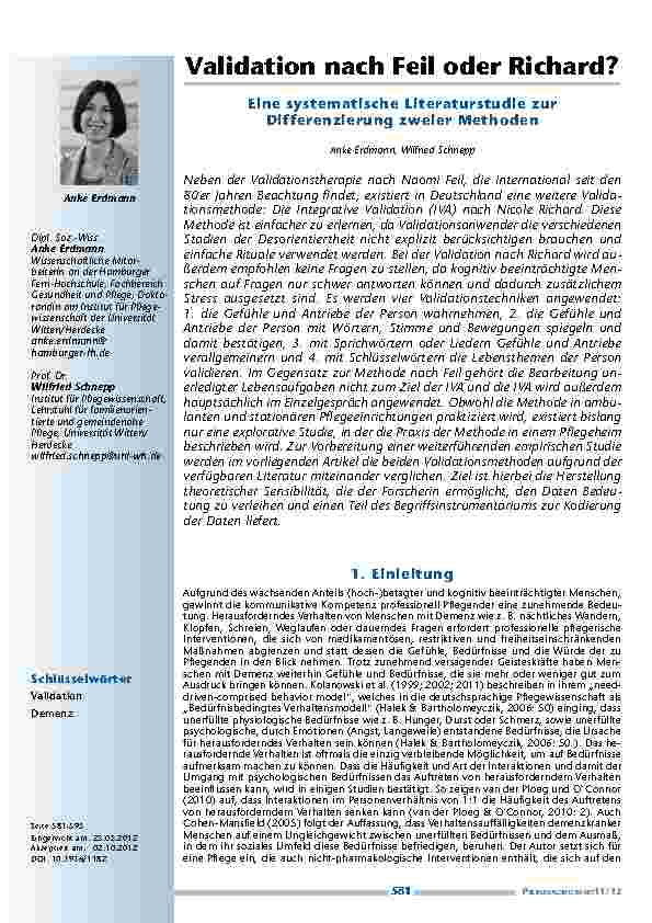 Validation nach Feil oder Richard? Eine systematische Literaturstudie zur Differenzierung zweier Methoden