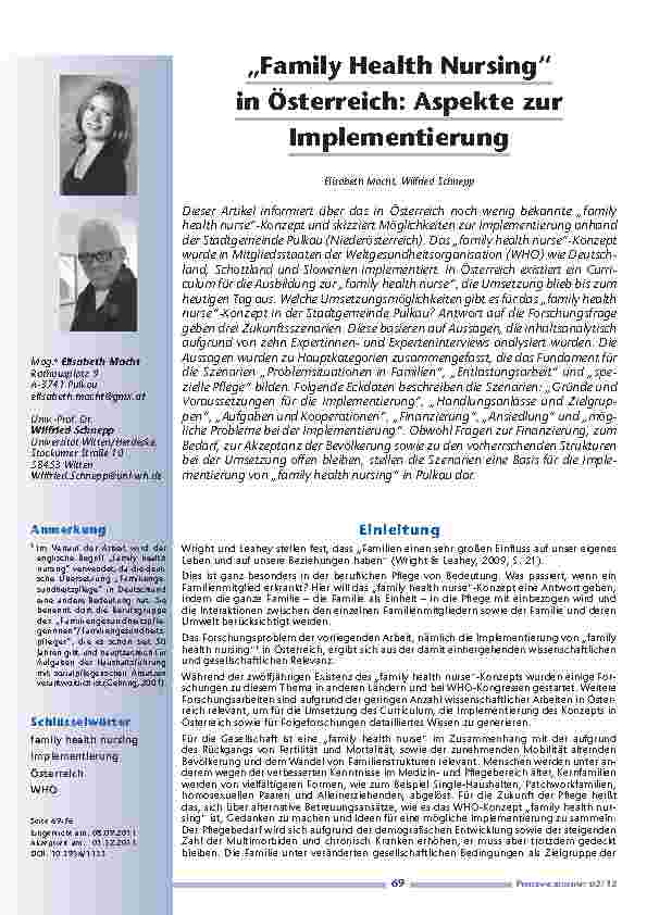 „Family Health Nursing“ in Österreich: Aspekte zur Implementierung