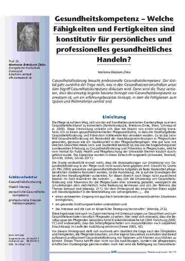 Titelseite zu Gesundheitskompetenz – Welche Fähigkeiten und Fertigkeiten sind konstitutiv für persönliches und professionelles gesundheitliches Handeln?