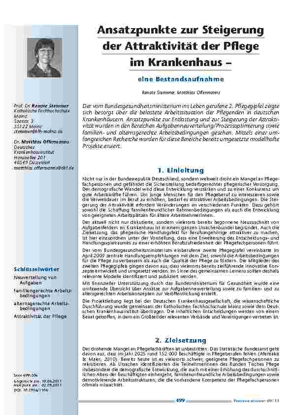 Ansatzpunkte zur Steigerung der Attraktivität der Pflege im Krankenhaus – eine Bestandsaufnahme