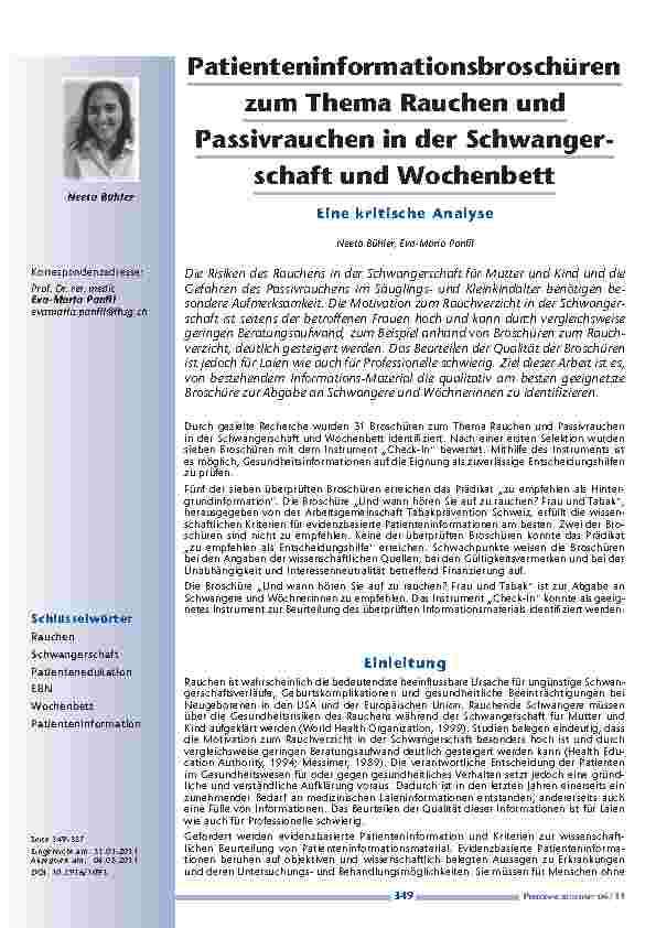 Patienteninformationsbroschüren zum Thema Rauchen und Passivrauchen in der Schwangerschaft und Wochenbett: Eine kritische Analyse