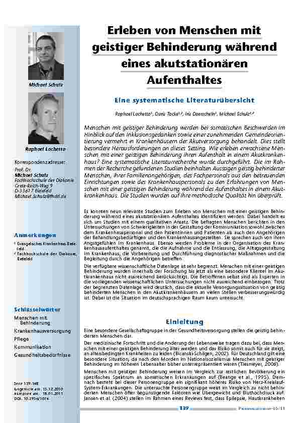 Erleben von Menschen mit geistiger Behinderung während eines akutstationären Aufenthaltes – Eine systematische Literaturübersicht