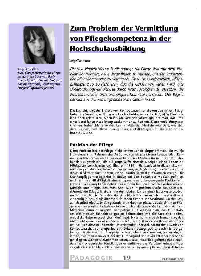Zum Problem der Vermittlung von Pflegekompetenz in der Hochschulausbildung