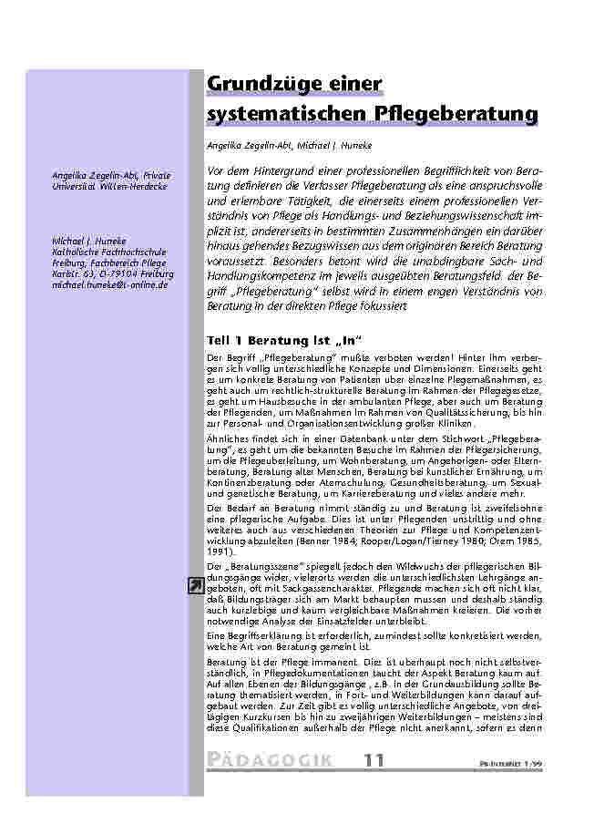 Grundzüge einer systematischen Pflegeberatung