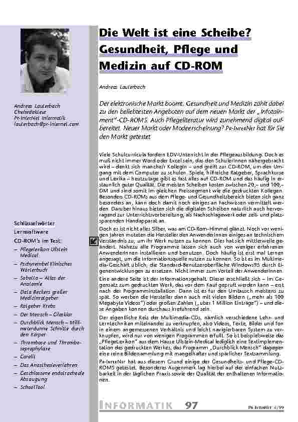 Die Welt ist eine Scheibe? Gesundheit, Pflege und Medizin auf CD-ROM