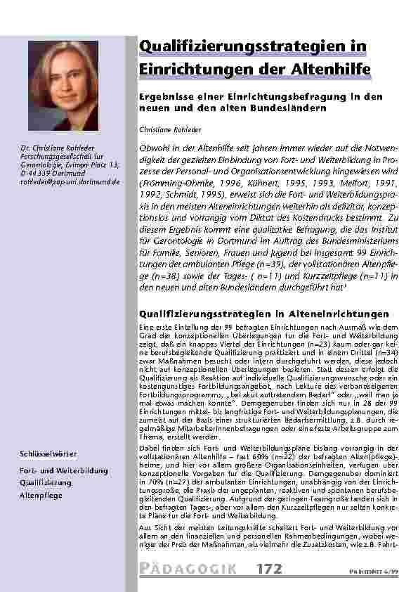 Qualifizierungsstrategien in Einrichtungen der Altenhilfe
