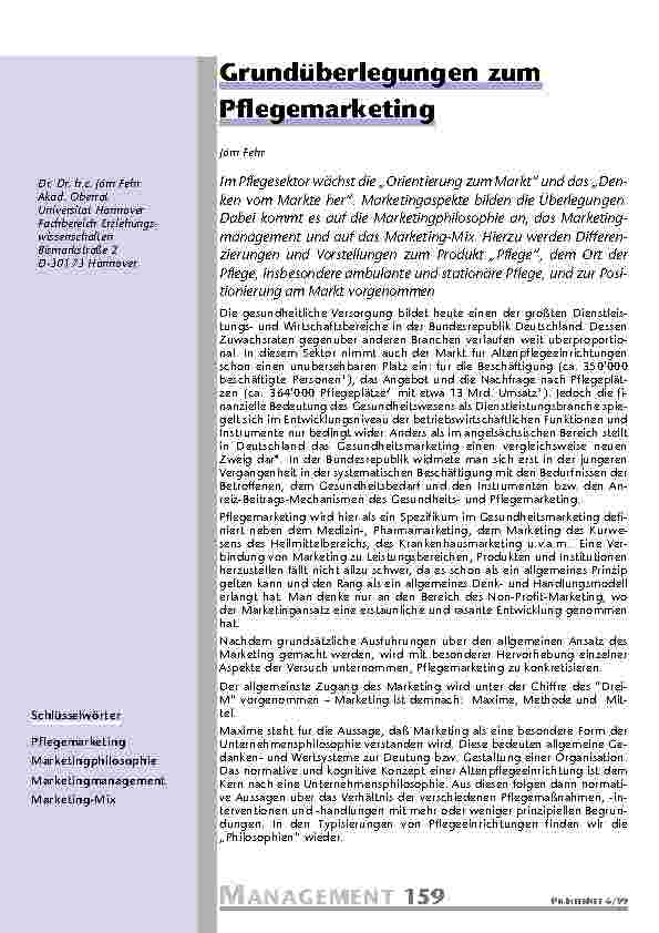 Grundüberlegungen zum Pflegemarketing