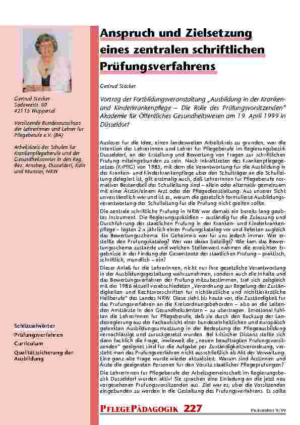 Anspruch und Zielsetzung eines zentralen schriftlichen Prüfungsverfahrens