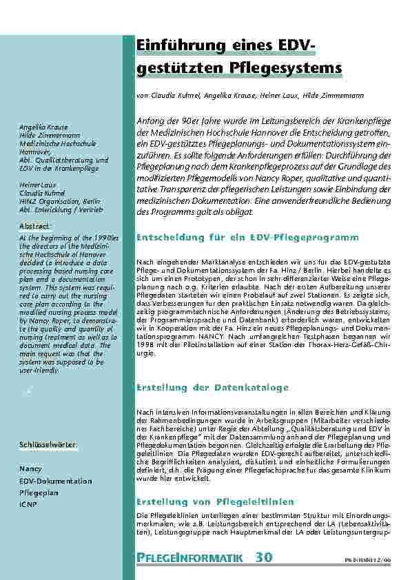 Einführung eines EDV-gestützten Pflegesystems