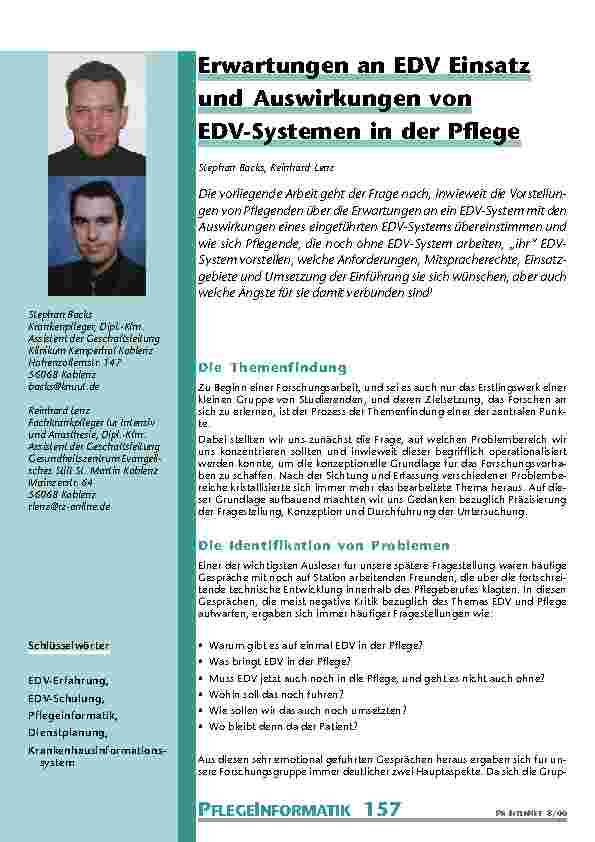 Erwartungen an EDV Einsatz und Auswirkungen von EDV-Systemen in der Pflege