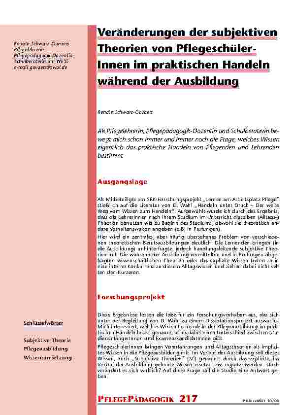 Veränderungen der subjektiven Theorien von Pflegeschüler-Innen im praktischen Handeln während der Ausbildung