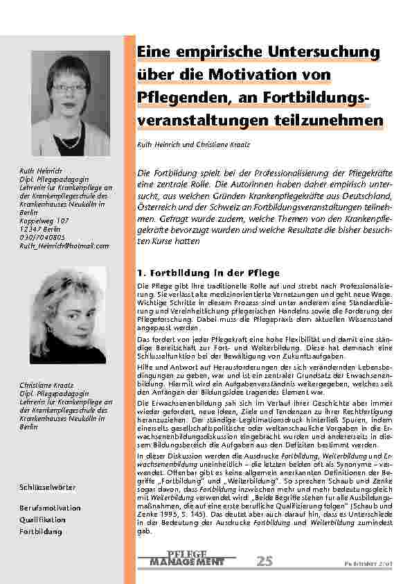 Eine empirische Untersuchung über die Motivation von Pflegenden, an Fortbildungs-veranstaltungen teilzunehmen