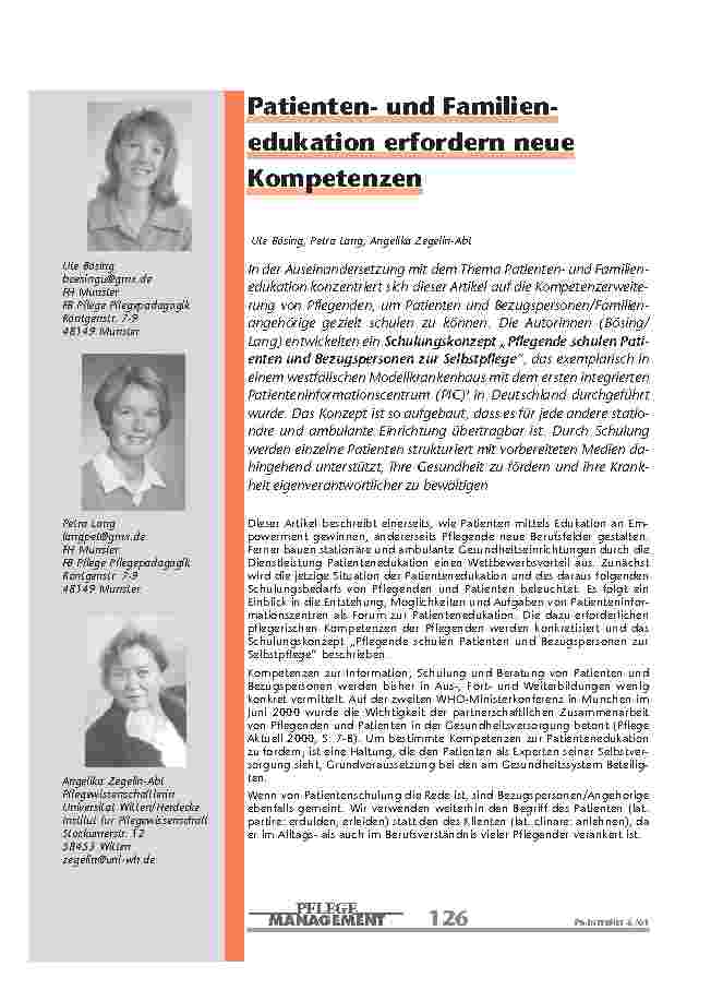 Patientenund Familienedukation erfordern neue Kompetenzen