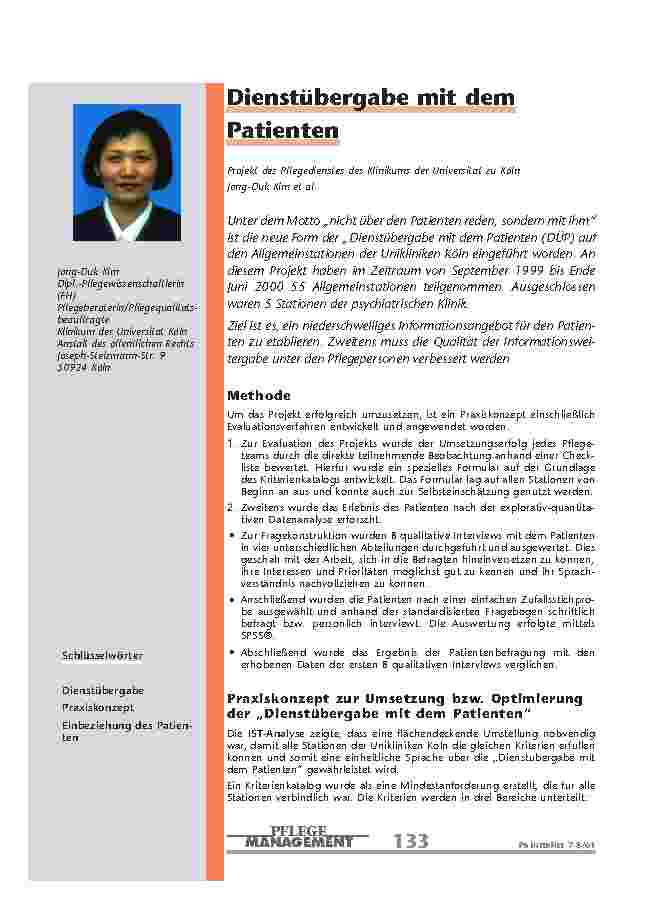 Dienstübergabe mit dem Patienten