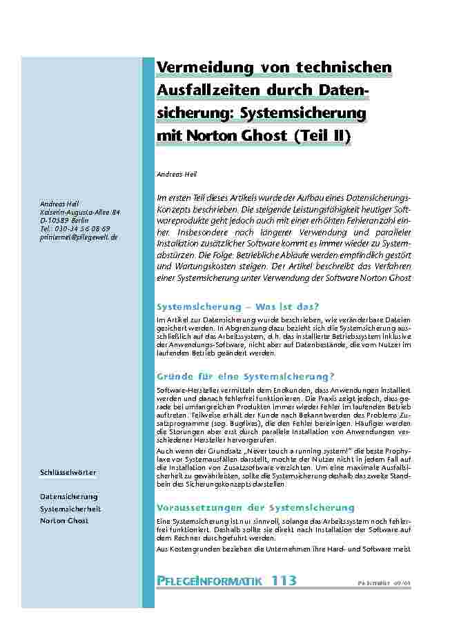Vermeidung von technischen Ausfallzeiten durch Datensicherung: Systemsicherung mit Norton Ghost (Teil II)