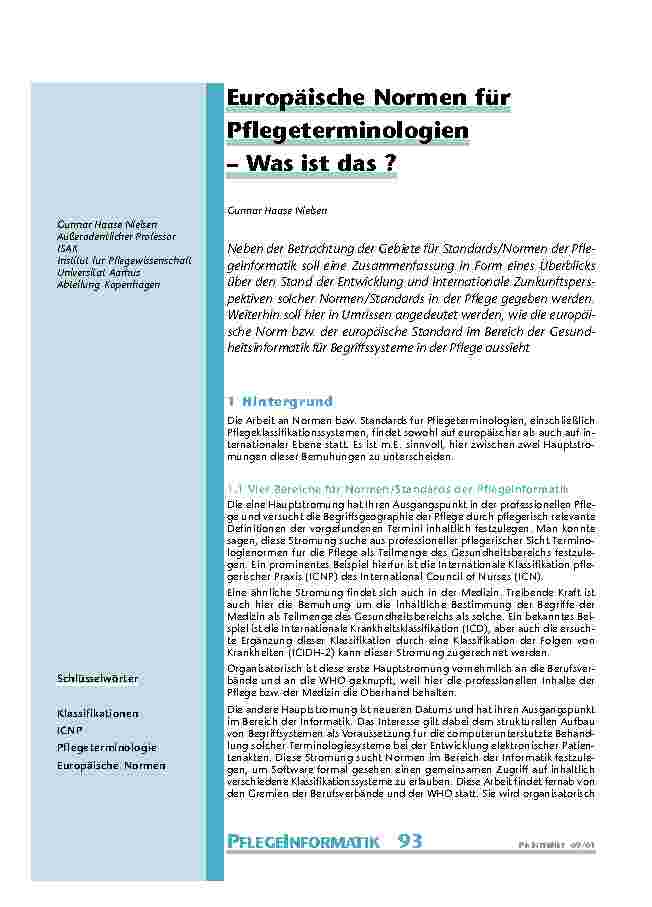 Europäische Normen für Pflegeterminologien–Was ist das?