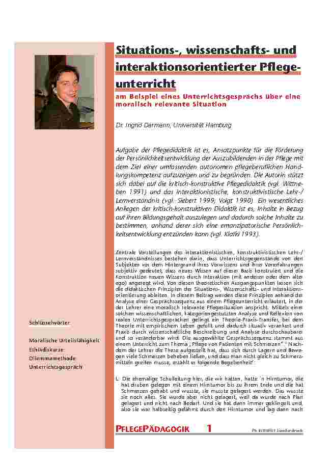 Situations-, wissenschaftsund interaktionsorientierter Pflegeunterricht