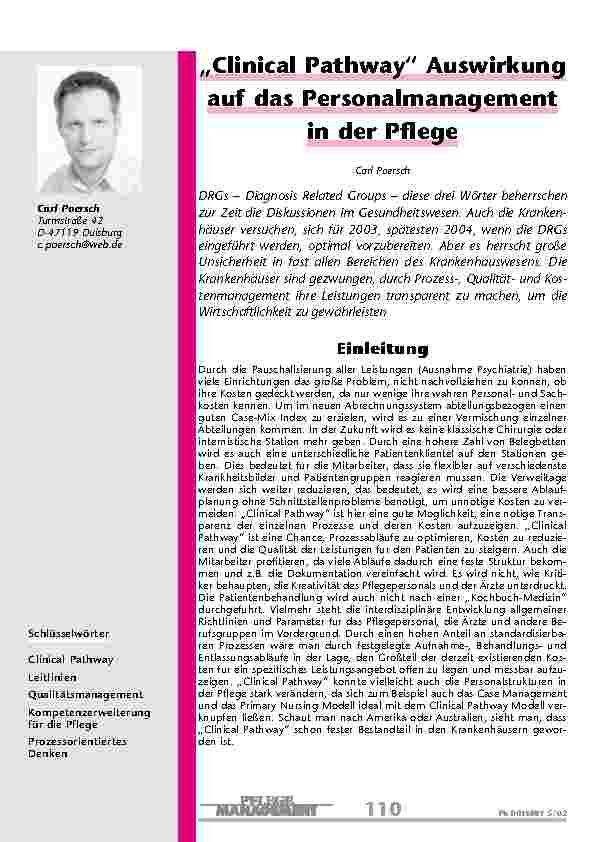 „Clinical Pathway“ Auswirkung auf das Personalmanagement in der Pflege