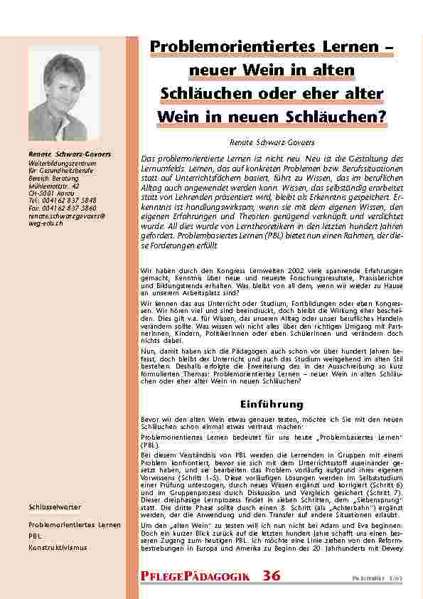 Problemorientiertes Lernen – neuer Wein in alten Schläuchen oder eher alter Wein in neuen Schläuchen?
