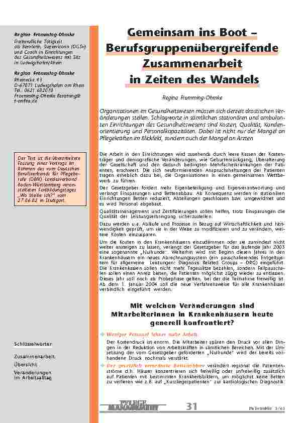 Gemeinsam ins Boot –BerufsgruppenübergreifendeZusammenarbeitin Zeiten des Wandels