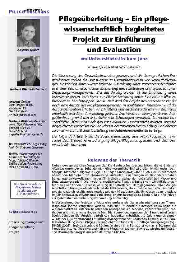 Pflegeüberleitung – Ein pflegewissenschaftlichbegleitetes Projekt zur Einführungund Evaluation