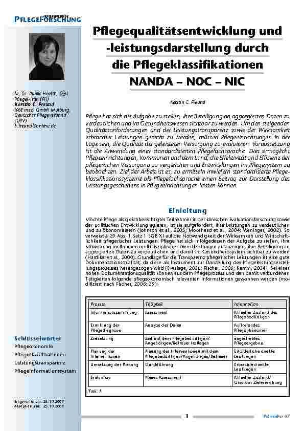 Pflegequalitätsentwicklung und -leistungsdarstellung durch die Pflegeklassifikationen NANDA – NOC – NIC