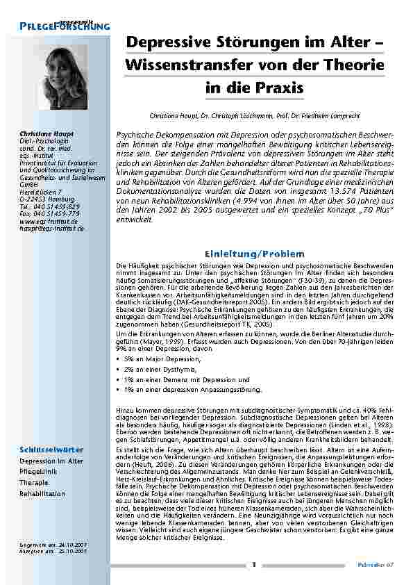 Depressive Störungen im Alter – Wissenstransfer von der Theorie in die Praxis