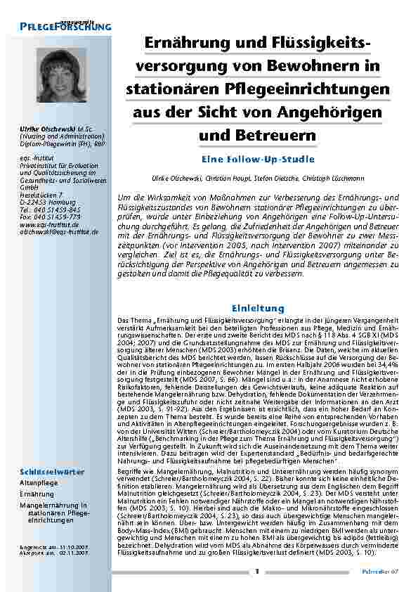 Ernährung und Flüssigkeitsversorgung von Bewohnern in stationären Pflegeeinrichtungen aus der Sicht von Angehörigen und Betreuern – Eine Follow-Up-Studie