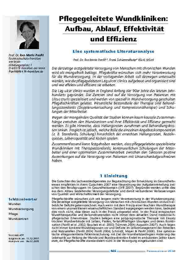 Pflegegeleitete Wundkliniken: Aufbau, Ablauf, Effektivität und Effizienz - Eine systematische Literaturanalyse