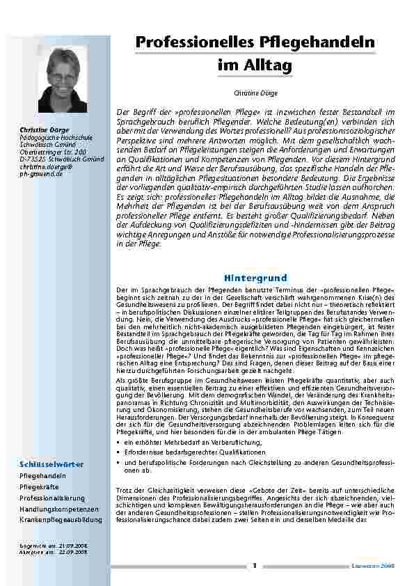 Professionelles Pflegehandeln im Alltag