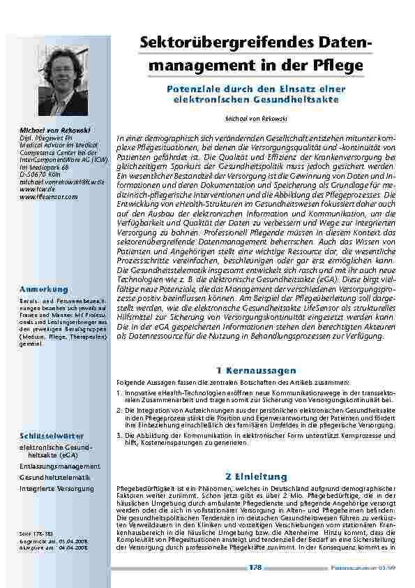 Sektorübergreifendes Datenmanagement in der PflegePotenziale durch den Einsatz einer elektronischen Gesundheitsakte