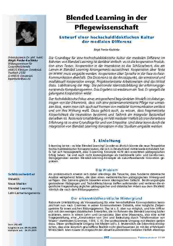 Blended Learning in der Pflegewissenschaft – Entwurf einer hochschuldidaktischen Kultur der medialen Differenz