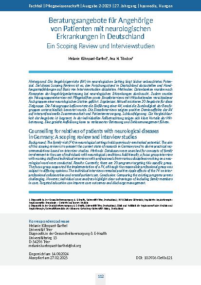 Beratungsangebote für Angehörige von Patienten mit neurologischen Erkrankungen in Deutschland Ein Scoping Review und Interviewstudien