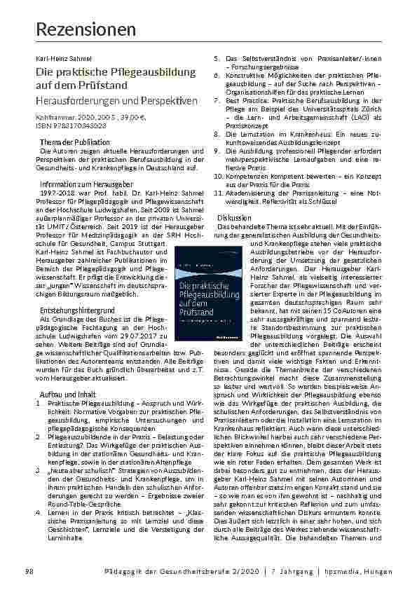 Die praktische Pflegeausbildung auf dem Prüfstand: Herausforderungen und Perspektiven