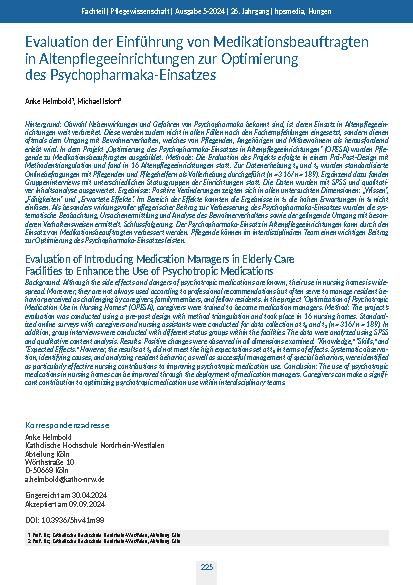 Evaluation der Einführung von Medikationsbeauftragten in Altenpflegeeinrichtungen zur Optimierung des Psychopharmaka-Einsatzes