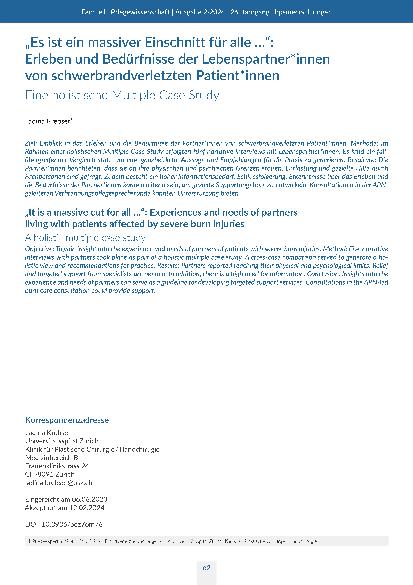 Es ist ein massiver Einschnitt für alle …“: Erleben und Bedürfnisse der Lebenspartner*innen von schwerbrandverletzten Patient*innen. Eine holistische Multiple-Case-Study.
