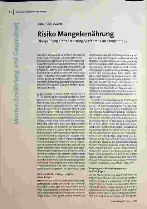 Risiko Mangelernährung Überprüfung eines Screening-Verfahrens im Krankenhaus
