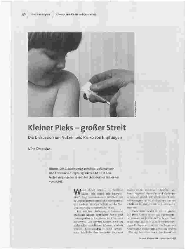 Kleiner Pieks - großer StreitDie Diskussion um Nutzen und Risiko von Impfungen