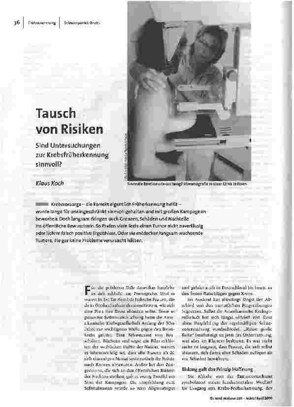 Tausch von RisikenSind Untersuchungen zur Krebsfrüherkennung sinnvoll?