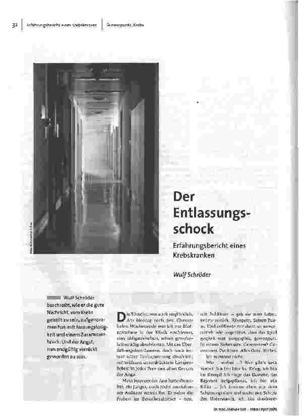 Der EntlassungsschockErfahrungsbericht eines Krebskranken