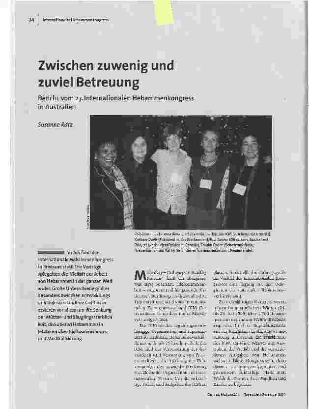 Zwischen zuwenig und zuviel BetreuungBericht vom 27. Internationalen Hebammenkongress in Australien