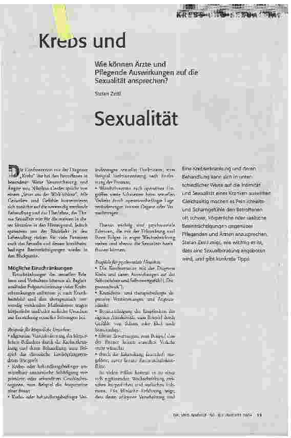 Krebs und SexualitätWie können Ärzte und Pflegende Auswirkungen auf die Sexualität ansprechen?