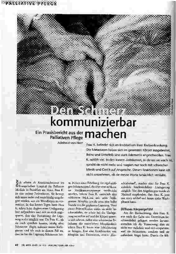 Den Schmerz kommunizierbar machen Ein Praxisbericht aus der Palliativen Pflege