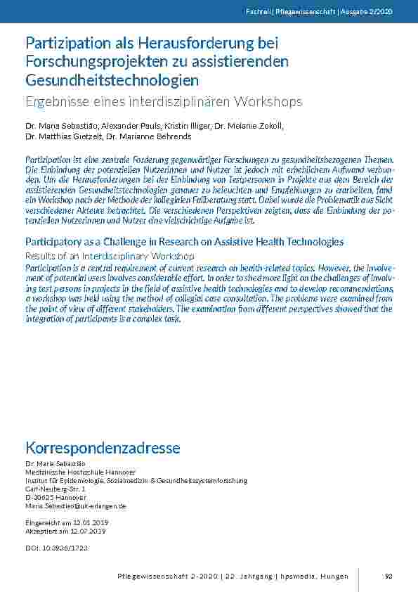 Partizipation als Herausforderung bei Forschungsprojekten zu assistierenden Gesundheitstechnologien. Ergebnisse eines interdisziplinären Workshops.