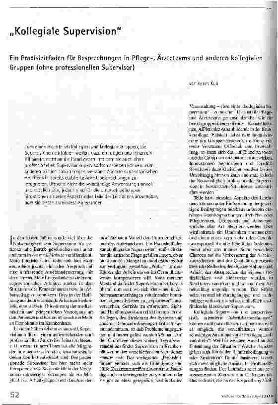 Kollegiale Supervision Ein Praxisleitfaden für Besprechungen in Pflege-, Ärzteteams und anderen kollegialen Gruppen (ohne professionellen Supervisor)