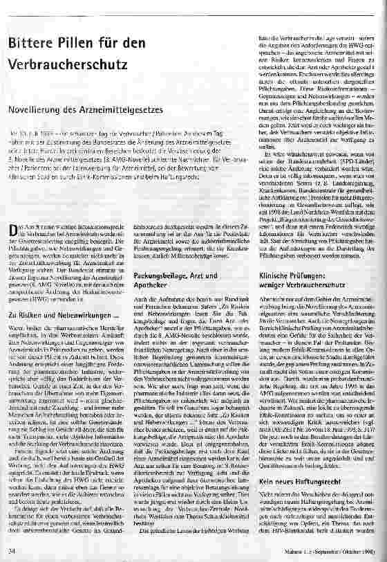 Bittere Pillen für den Verbraucherschutz Novellierung des Arzneimittelgesetzes