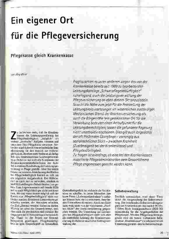 Ein eigener Ort für die Pflegeversicherung