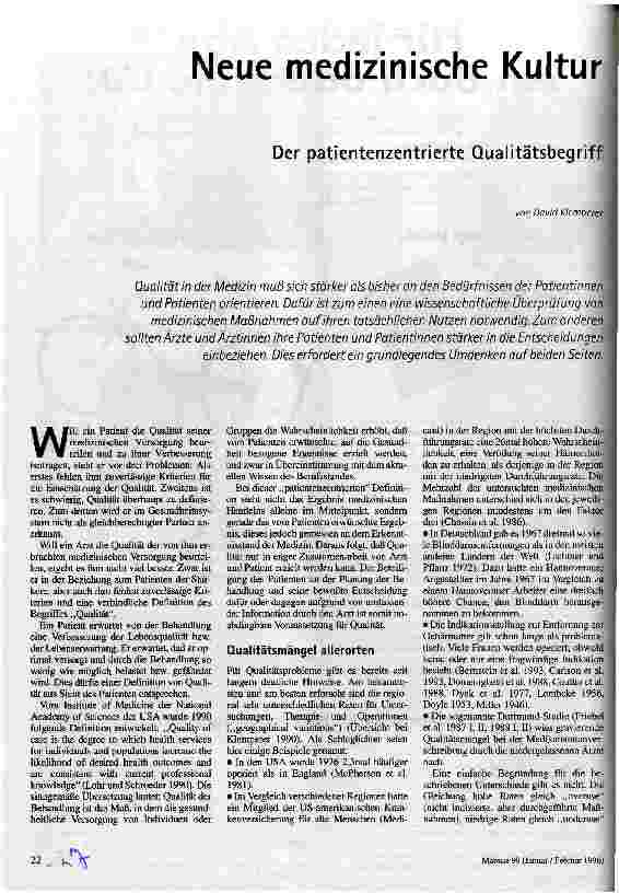 Neue medizinische Kultur Der patientenzentrierte Qualitätsbegriff