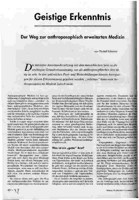 Geistige Erkenntnis Der Weg zur anthroposophisch erweiterten Medizin
