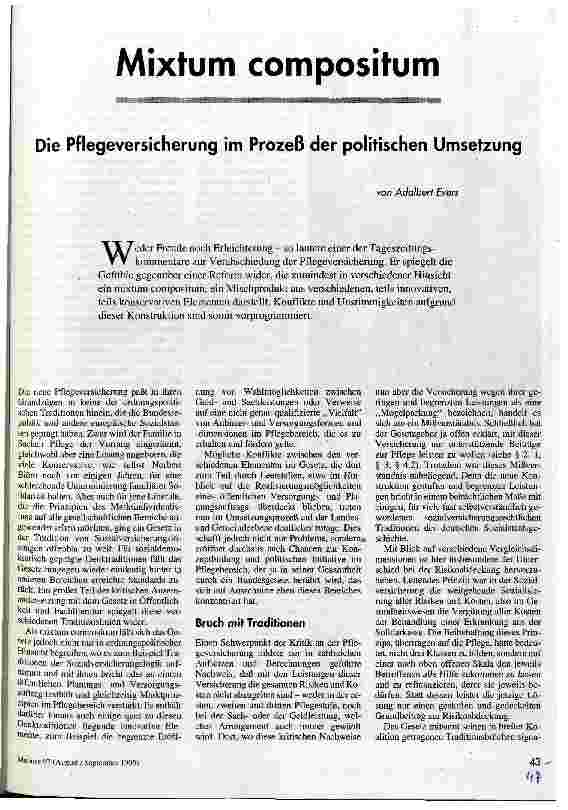 Mixtum compositum Die Pflegeversicherung im Prozeß der politschen Umsetzung